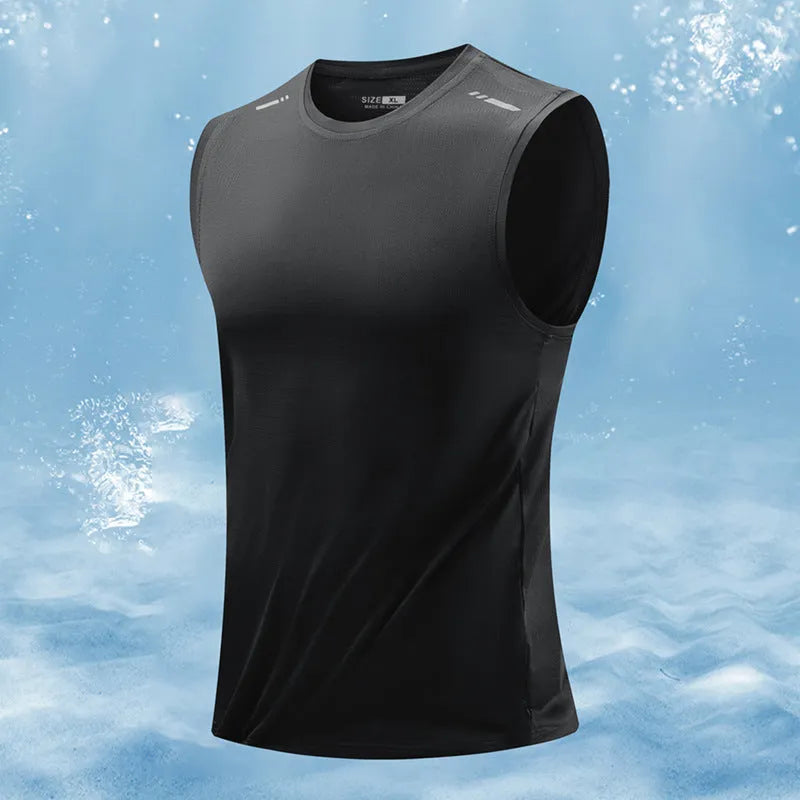 Men's loose fit sleeveless waistcoat in solid colours including blue, grey, black and white.