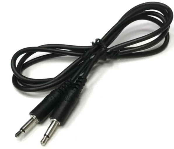 Black 3.5 mm male to female audio extender cable, one metre long, on a white background.
