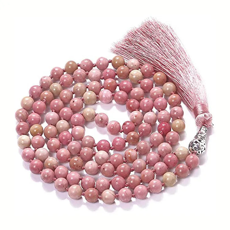 Agate tassel necklace with multiple stone colours including Indian agate, amethyst and blue grain stone on 95-100cm length