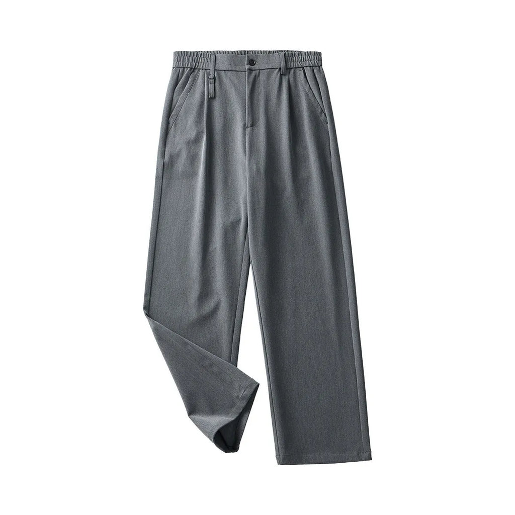 Men's draping loose straight-leg business casual trousers in black or grey