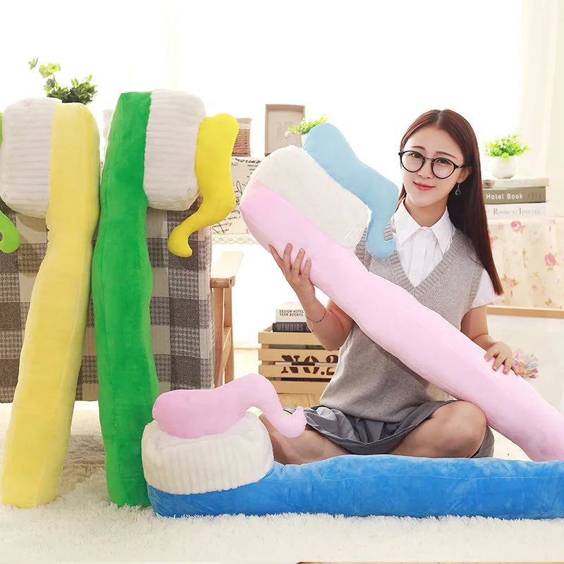 Cartoon toothbrush pillow plush toy photo prop in green yellow pink blue 90cm height
