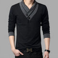 Men's long-sleeved V-neck t-shirt in cotton, slim fit, black colour option for spring and autumn