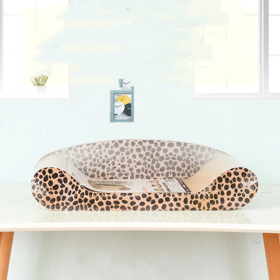Corrugated paper cat sofa scratching board 50cm in brown with curved sides for claw care and resting
