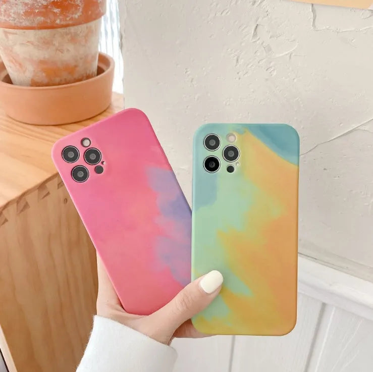 Soft silicone phone case with oil painting gradient and abstract geometric design for Apple iPhone