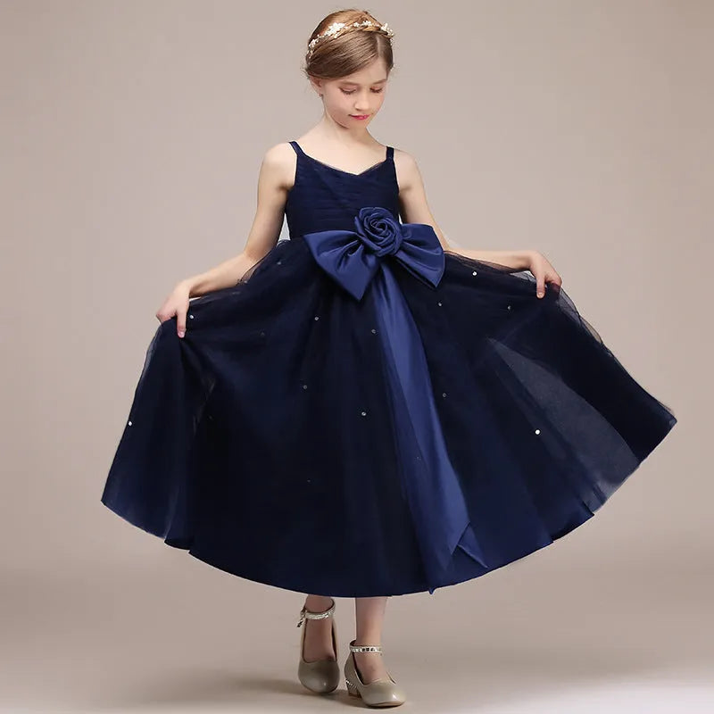 Girls blue chiffon princess dress for banquet and evening party, available in sizes 100cm to 160cm