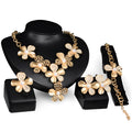 Gold alloy four-piece jewellery set with earrings necklace bracelet plant flower pattern in 18K gold
