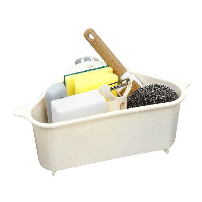 Triangle kitchen sink storage rack with hollow design for sponge drainage