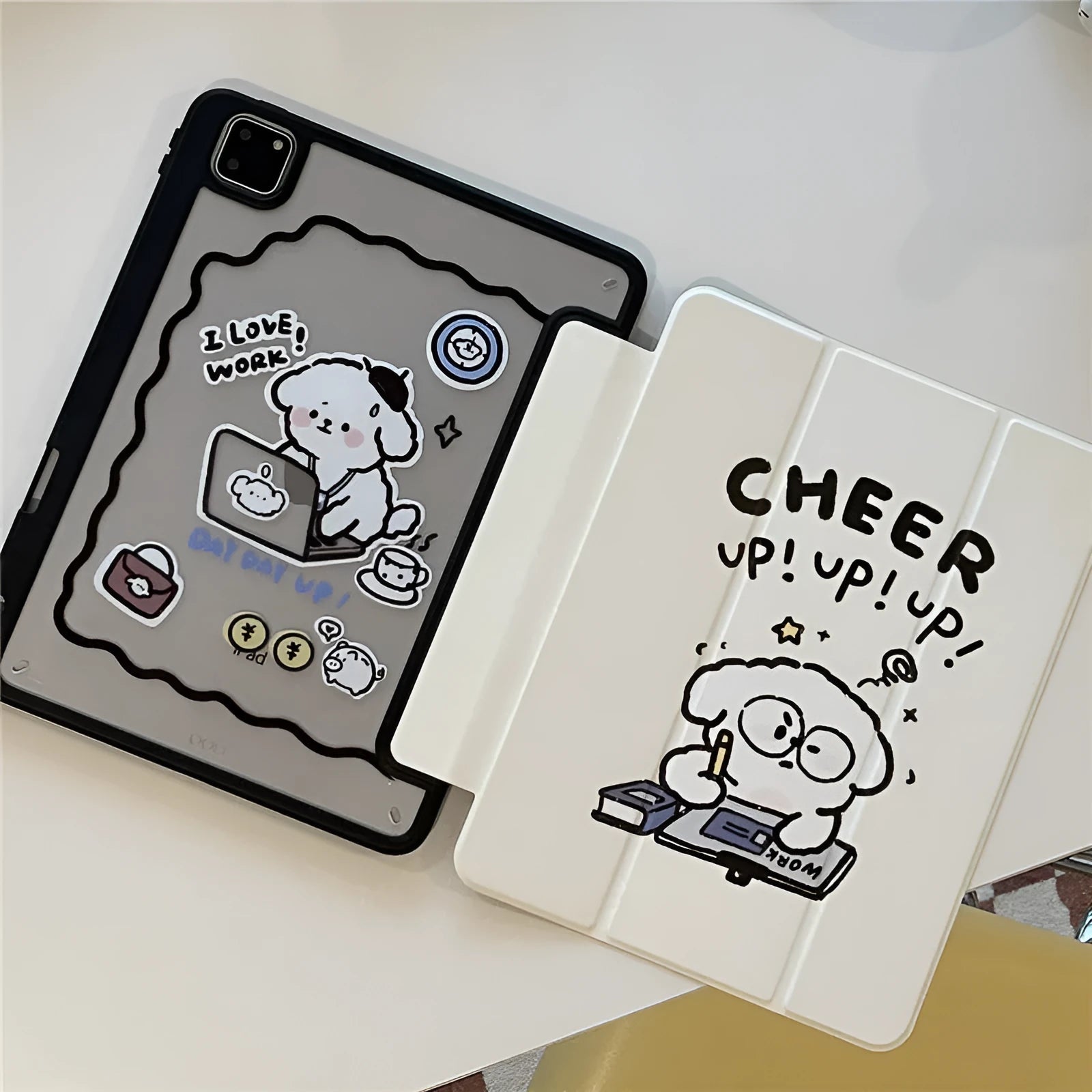 Repair Dog Cartoon Plate With Pen Slot Acrylic Soft Anti-fall Protective Cover for iPad Working Puppy