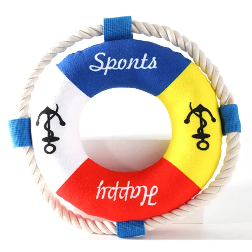 25cm diameter plush dog pull ring toy in yellow fish design for interactive pet play