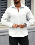 Men's long sleeve cotton shirt with chest pocket, single-breasted button front, in solid colour, sizes S to XXXL