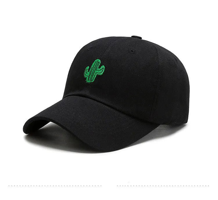 Cotton embroidered cartoon pattern baseball cap in black, white, and pink, adjustable size