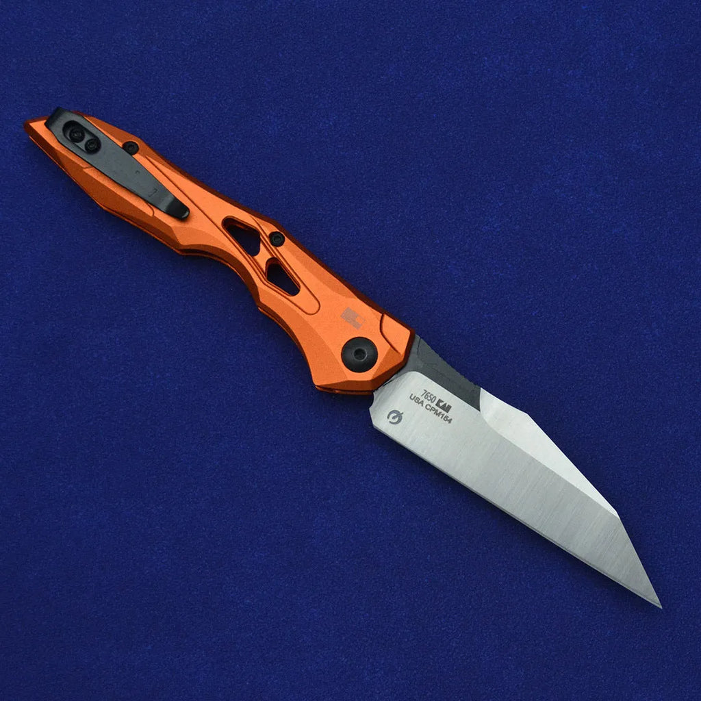 Black folding fruit knife with D2 steel blade and aviation aluminium handle open showing 19cm length