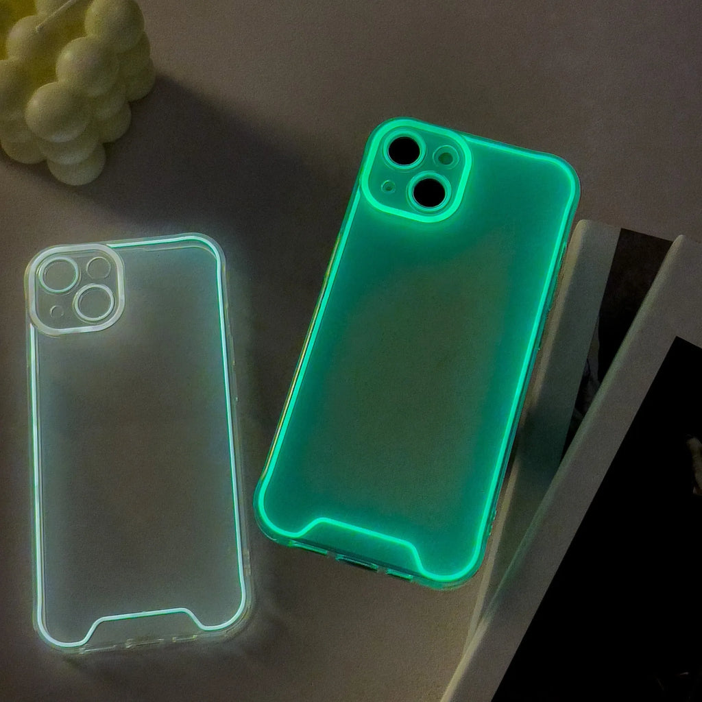 Glow in the dark Christmas phone case for iPhone in blue, green, orange, pink or yellow colours.