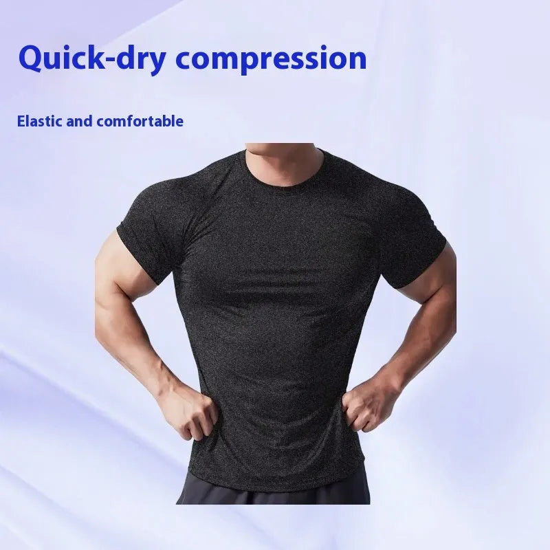 A stretch quick-dry running t-shirt in polyester, shown in black, on a mannequin.
