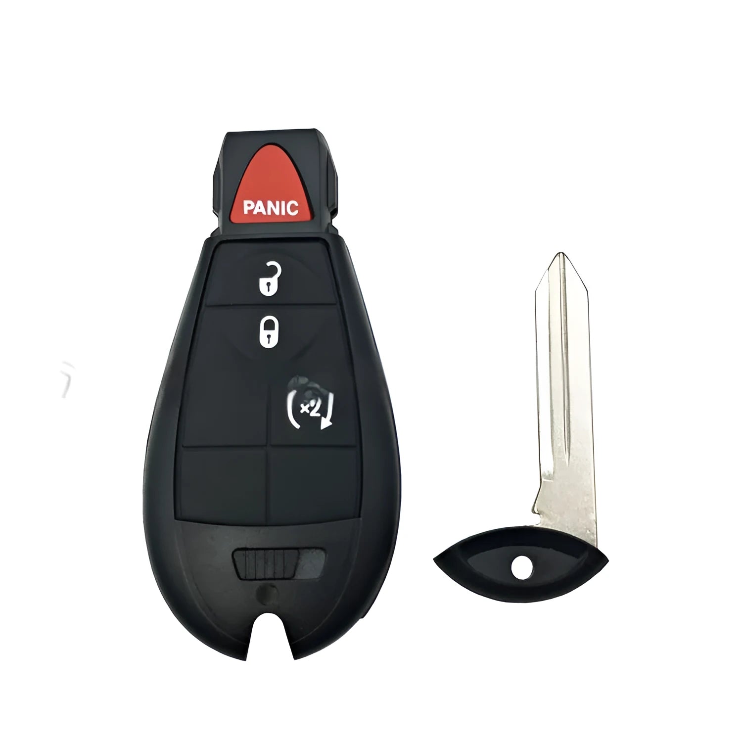 Replacement plastic key case shell for Dodge and Chrysler vehicle smart keys.