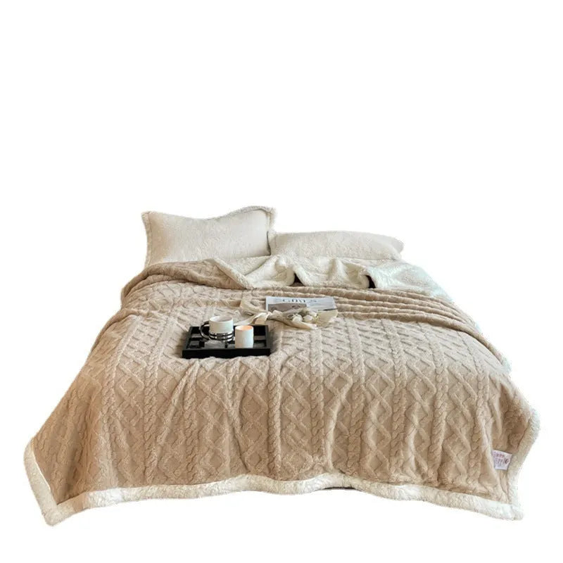 Polyester flannel winter blanket 180x200cm in tea green colour with taffeta texture