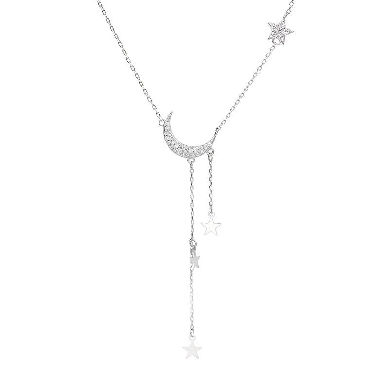 Super Fairy Moon XINGX tassel necklace with copper pendant and mixed gem inlay on woman