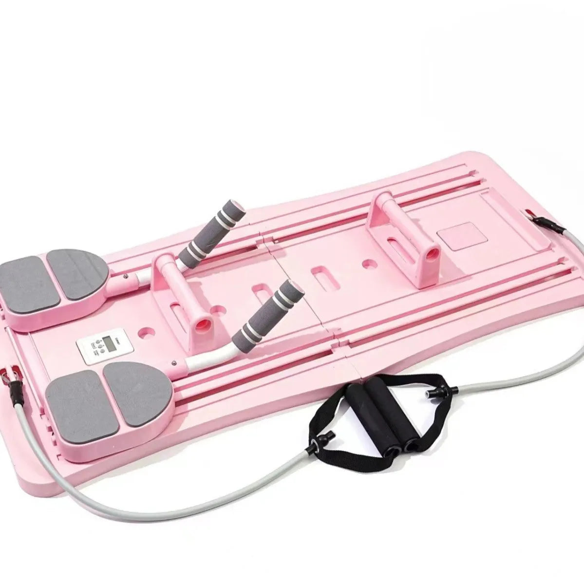 Purple portable foldable PP fitness board for abdominal exercises on a wooden floor.