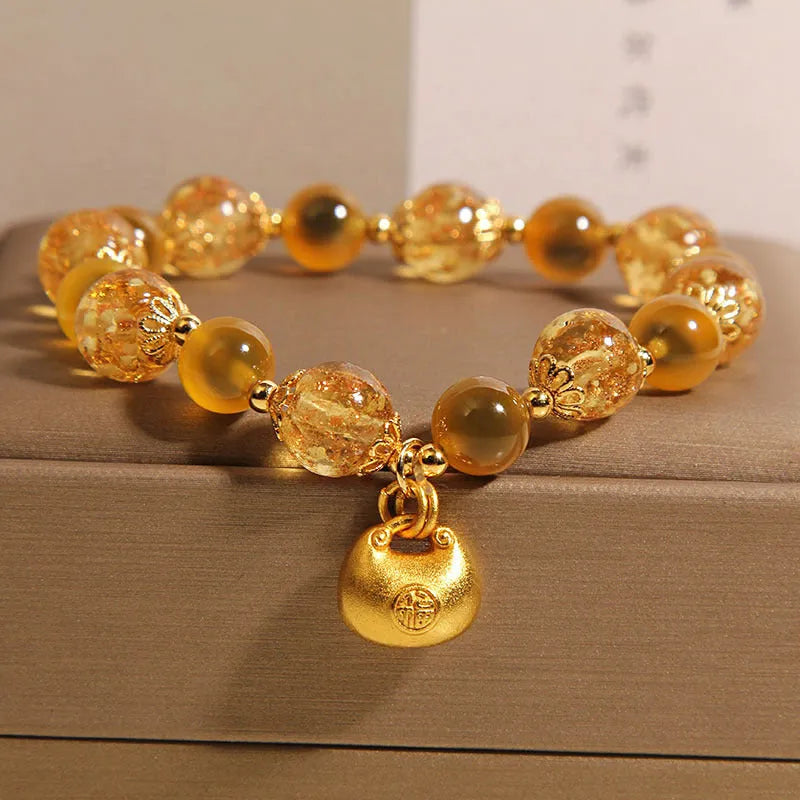 Natural yellow sugar heart agate crystal bracelet with luminous coloured glaze, women's Japanese Korean style, yellow colour