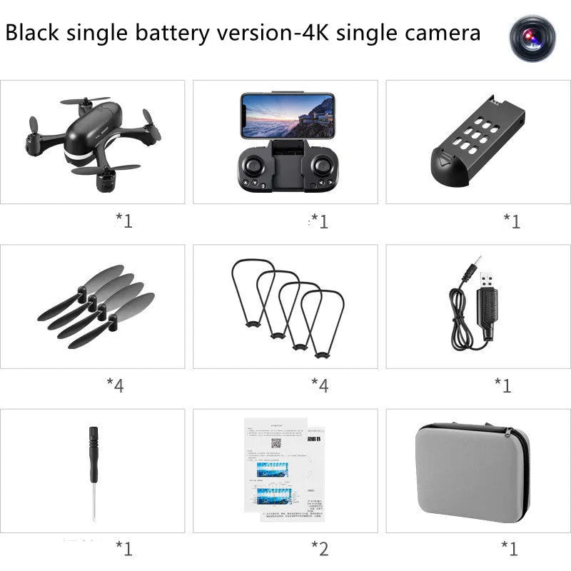 S88 mini drone with 4K camera, black single battery version, shown with remote control and protection rings
