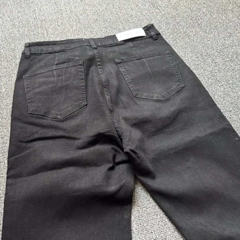 Retro dark brush wax coating washed jeans for men, mid-waist loose fit, black colour