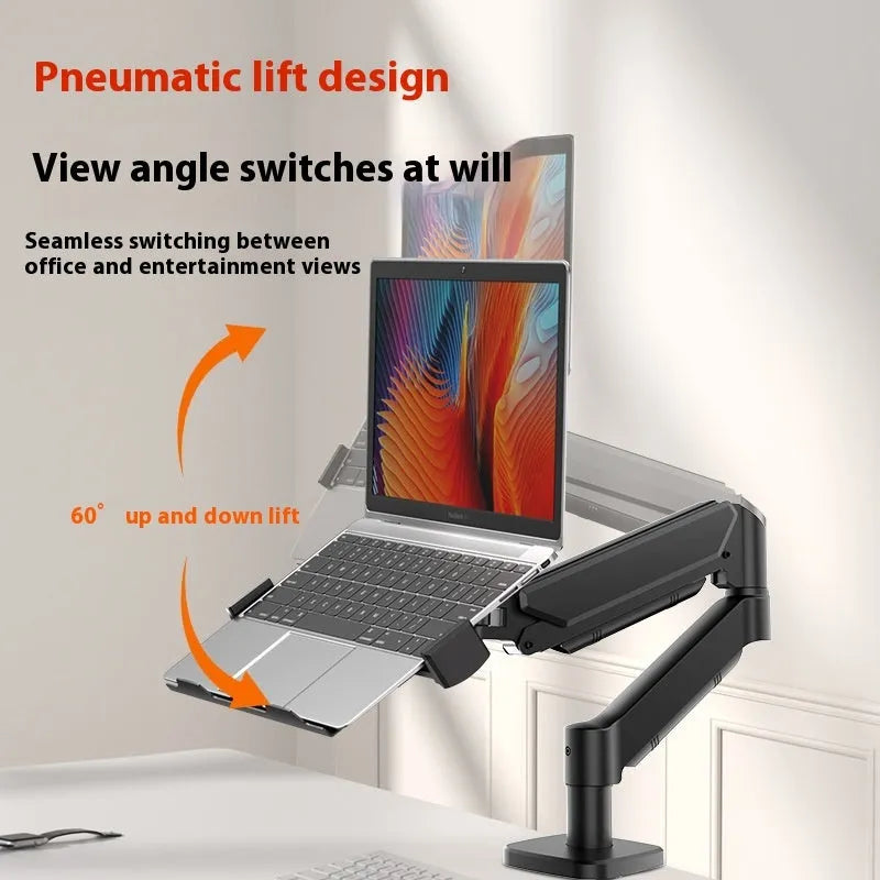 Aluminium alloy laptop support bracket with suspended cooling design and height adjustment 440x330mm on a desktop