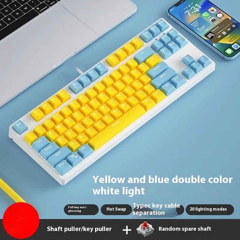 87-key wired mechanical gaming keyboard with hot-swappable switches in dual-colour keycap configuration