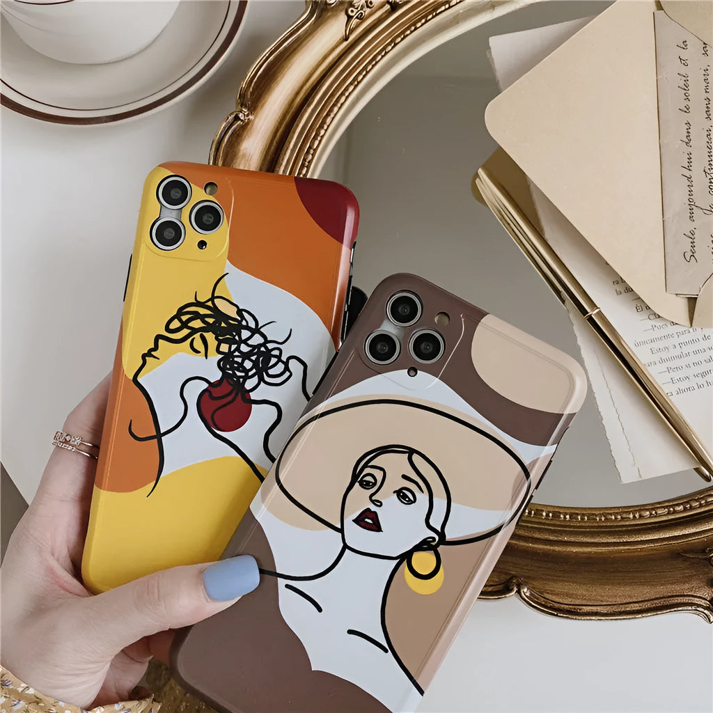 Orange yellow line painting cartoon design on soft silicone iPhone protective case