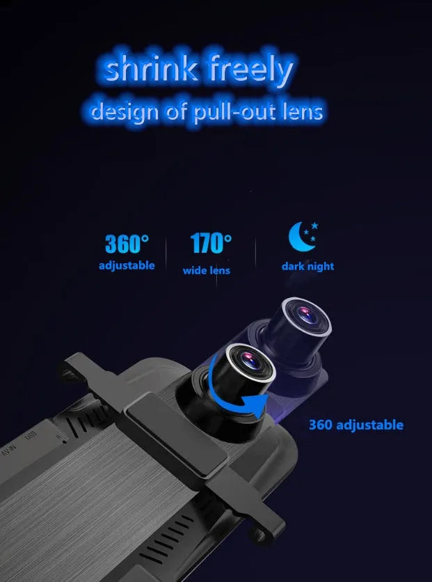10 inch dual cameras driving recorder with full display screen mounted on car rearview mirror