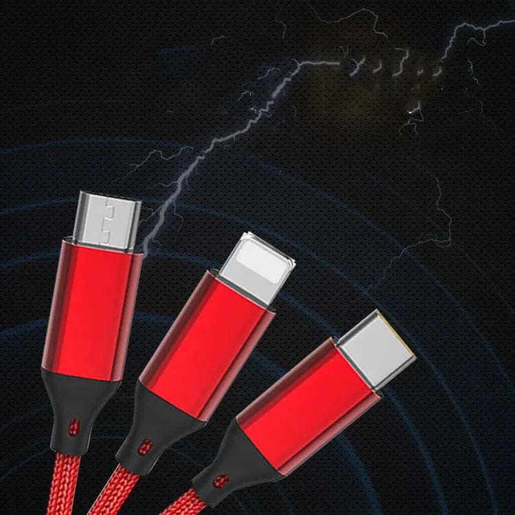 3-in-1 charging cable with TPE and nylon braid, 1.2 metre length, multiple colour options