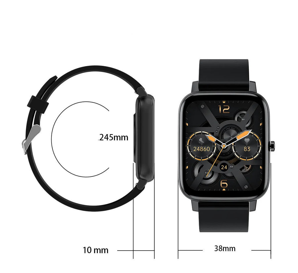 H80 sports smart watch with a black silicone strap and a screen showing heart rate and blood oxygen data.