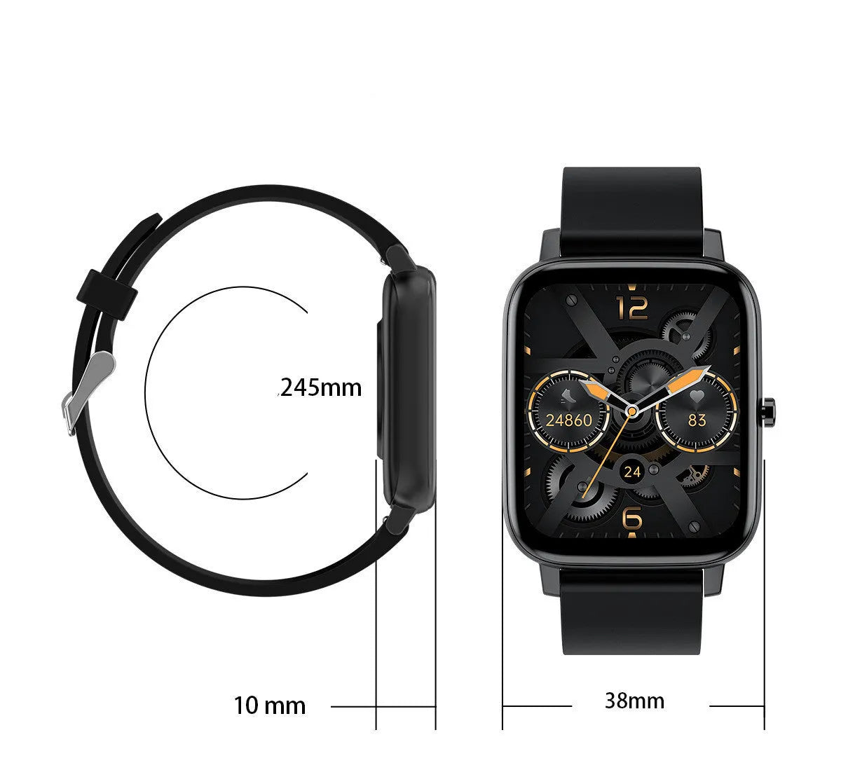 H80 sports smart watch with a black silicone strap and a screen showing heart rate and blood oxygen data.