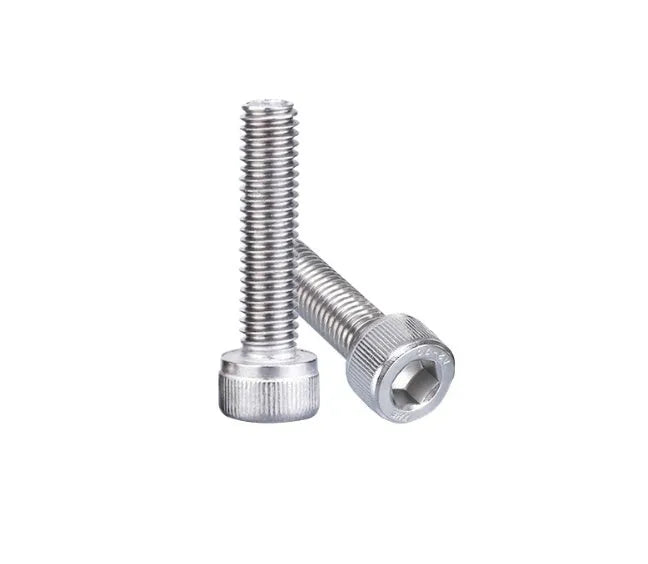 Stainless steel phono cartridge mounting kit with various bolts, nuts, washers and two allen keys