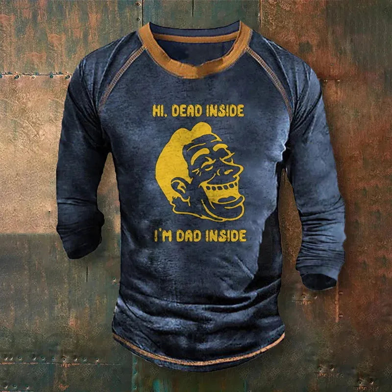 Men's slim fit long sleeve t-shirt with cartoon print, round neck, polyester fabric, size S to 6XL