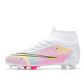 High top AG football boots for artificial turf with non-slip rubber outsole and elastic fit.