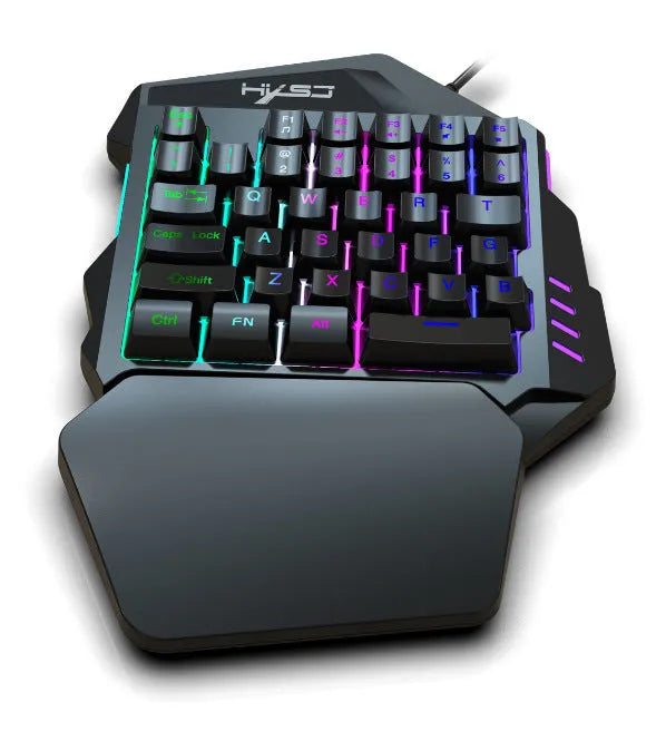 V100 one-handed mini portable black gaming keyboard and mouse set with USB 2.0, 35 keys, and 1.6m cable