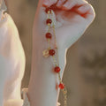Women's double-layer bracelet with red agate stone and Hongma blessing card charm on adjustable electroplated alloy
