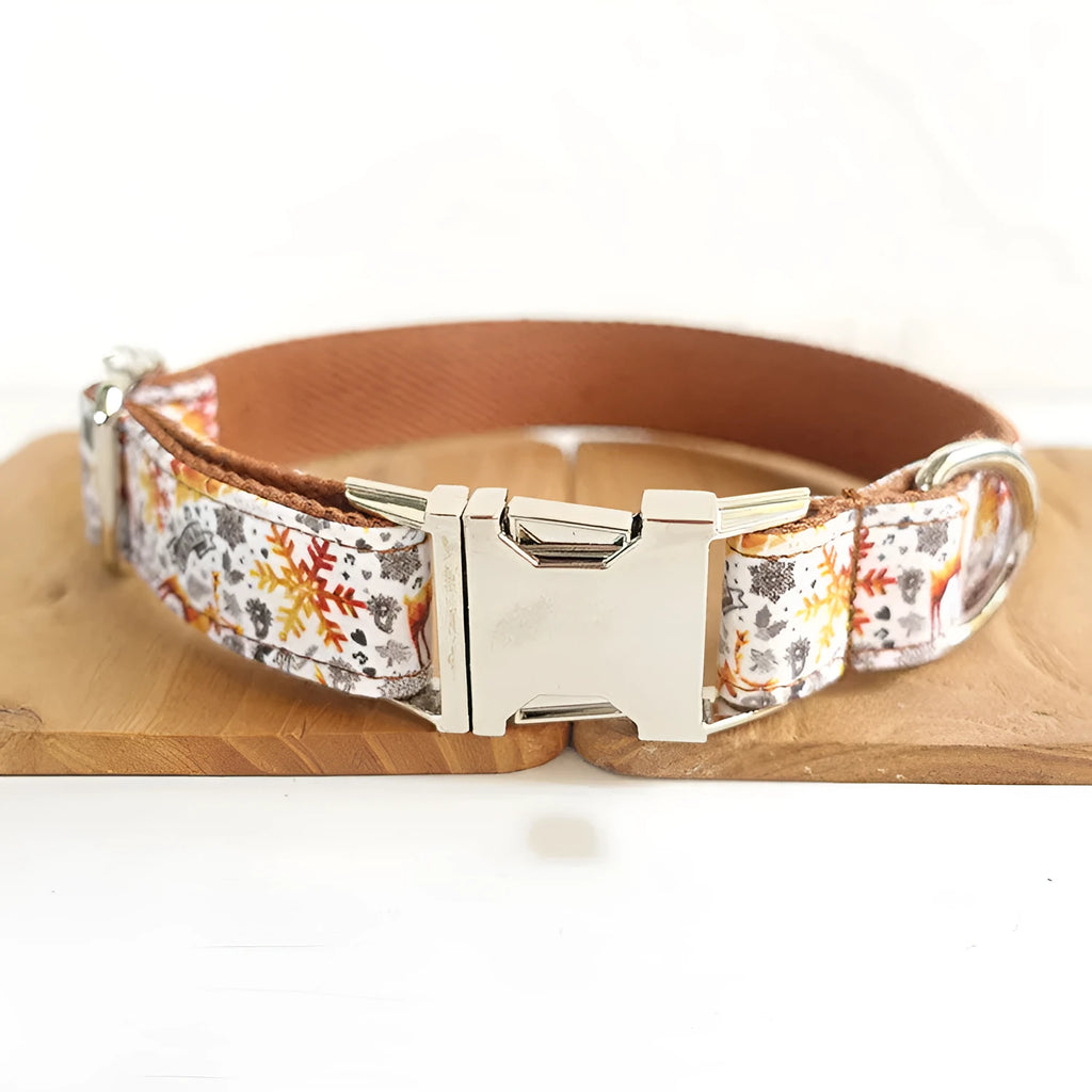 Golden Christmas polyester pet collar with adjustable rope strap size XS to XL