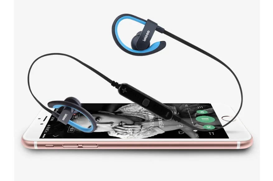 Wireless Bluetooth sports running headphones in blue, grey, red, and yellow colour options