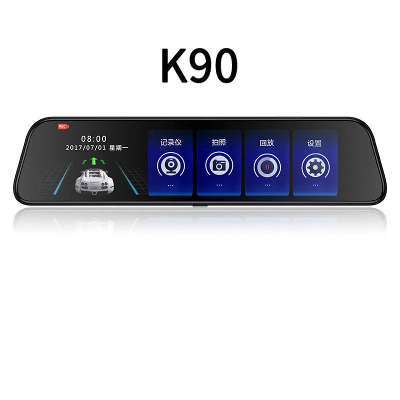 Black 12-inch rearview mirror tachograph with wide-angle lens and touch display