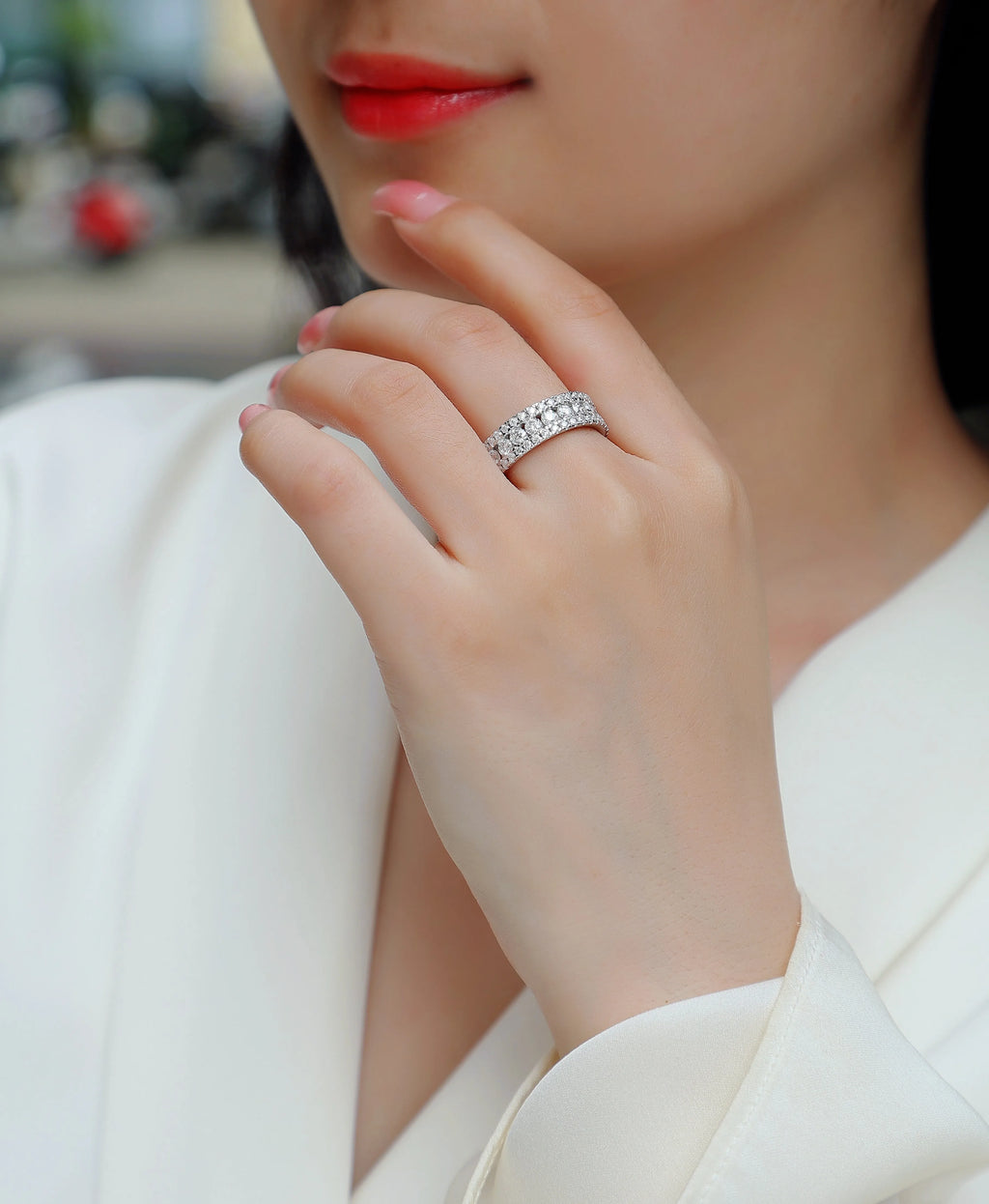 Moissanite wedding ring set in S925 silver with platinum plating, sizes 5 to 9, gift box and GRA certificate
