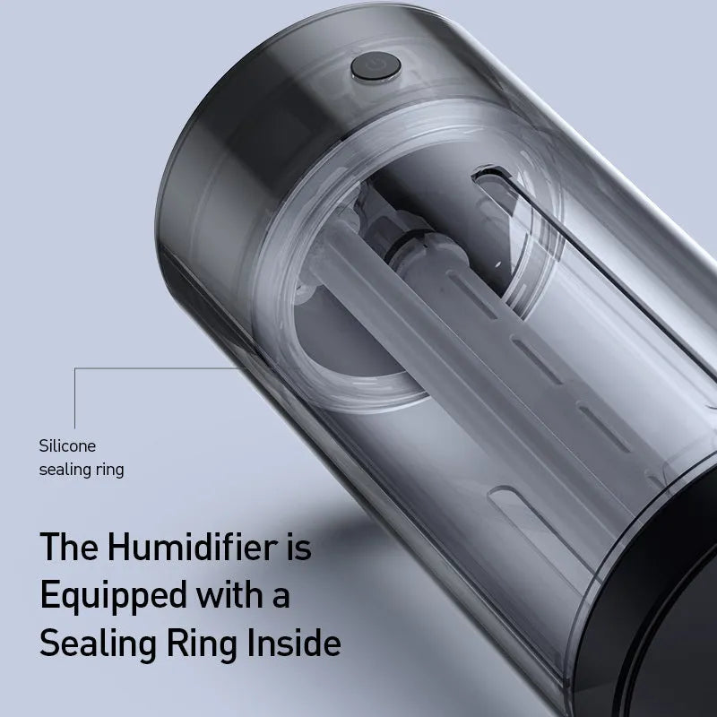 Aluminium alloy car diffuser humidifier with air purification in black or dark grey.