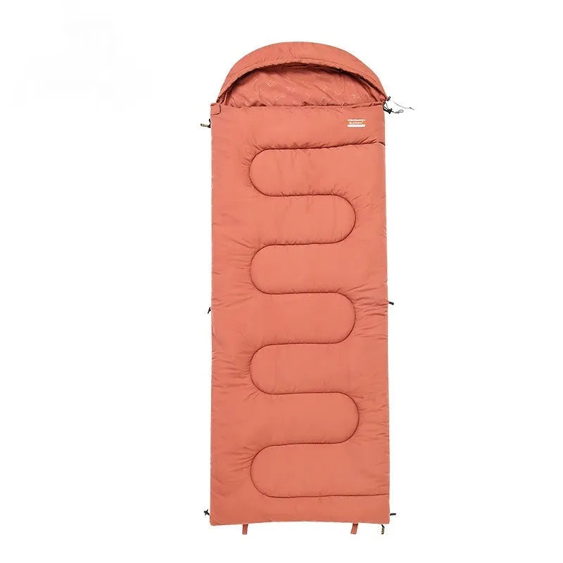 Ochre and olive green cotton sleeping bag quilt with storage bag for outdoor camping