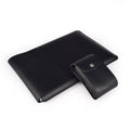 Frosted PU leather laptop sleeve with metal lock and horizontal clutch shape, available in Army Green and Black
