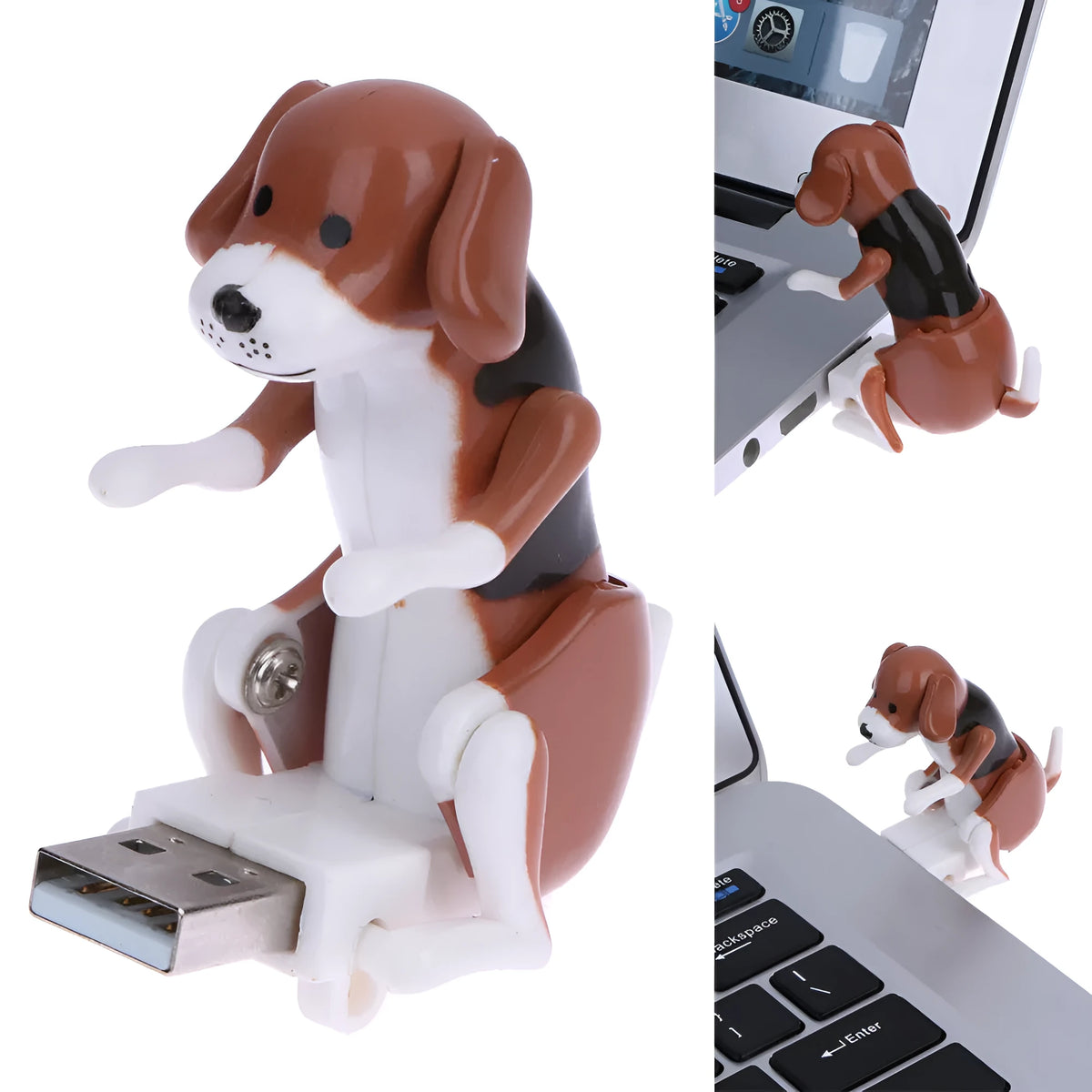 Portable mini brown USB powered dog figure for desktop computer stress relief