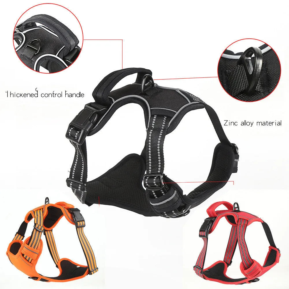 Breathable reflective dog harness no pull vest in black with adjustable chest strap