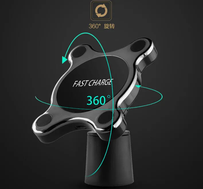 Black ABS metal plating Qi magnetic car mount wireless charger with 360 degree rotation for iPhone Samsung