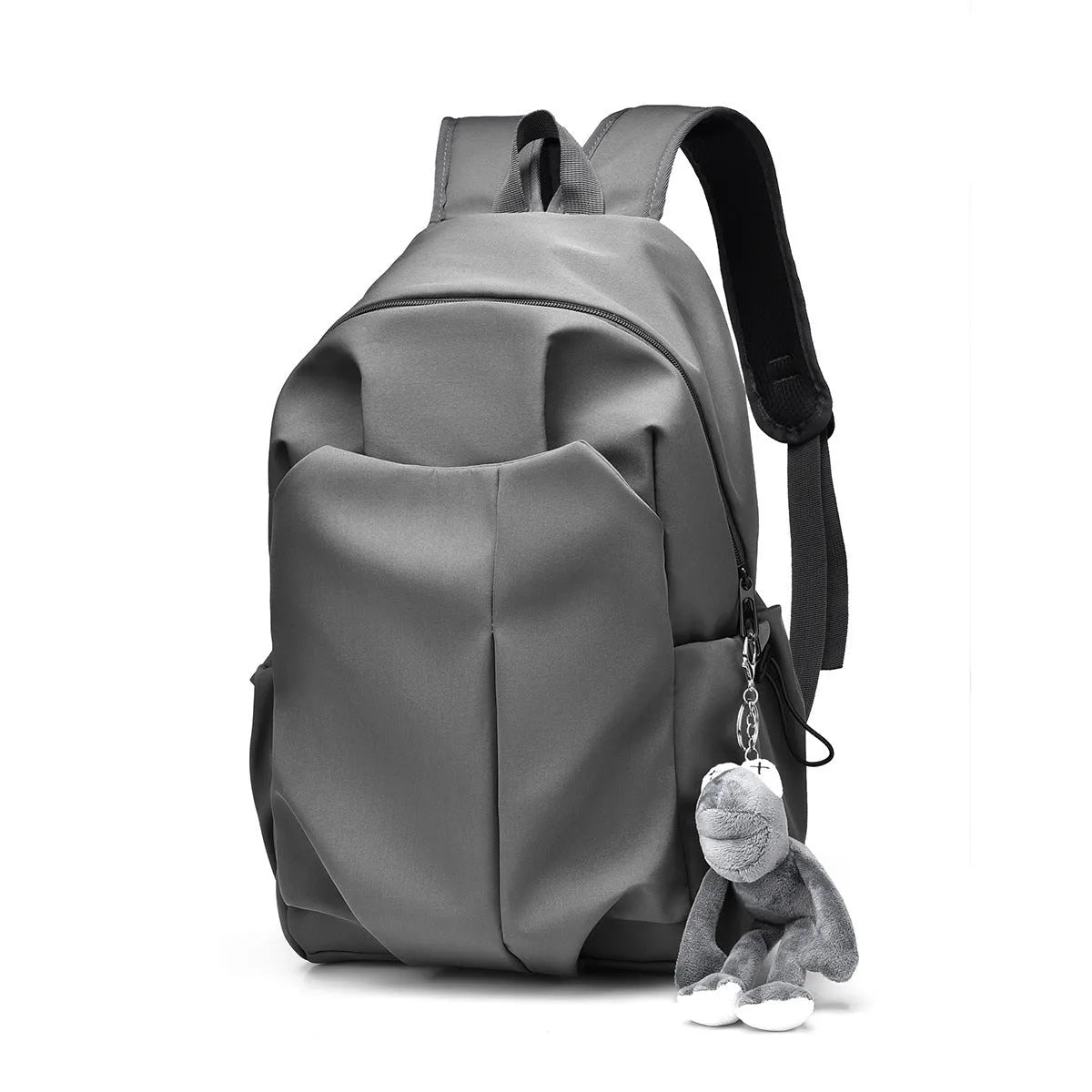 Casual large capacity Oxford cloth backpack in black with curved shoulder straps and sewing line detail