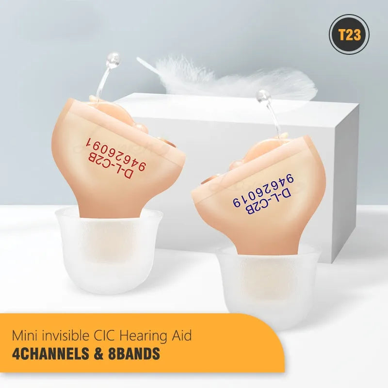 T23 completely-in-canal invisible hearing aid with ear domes in various sizes