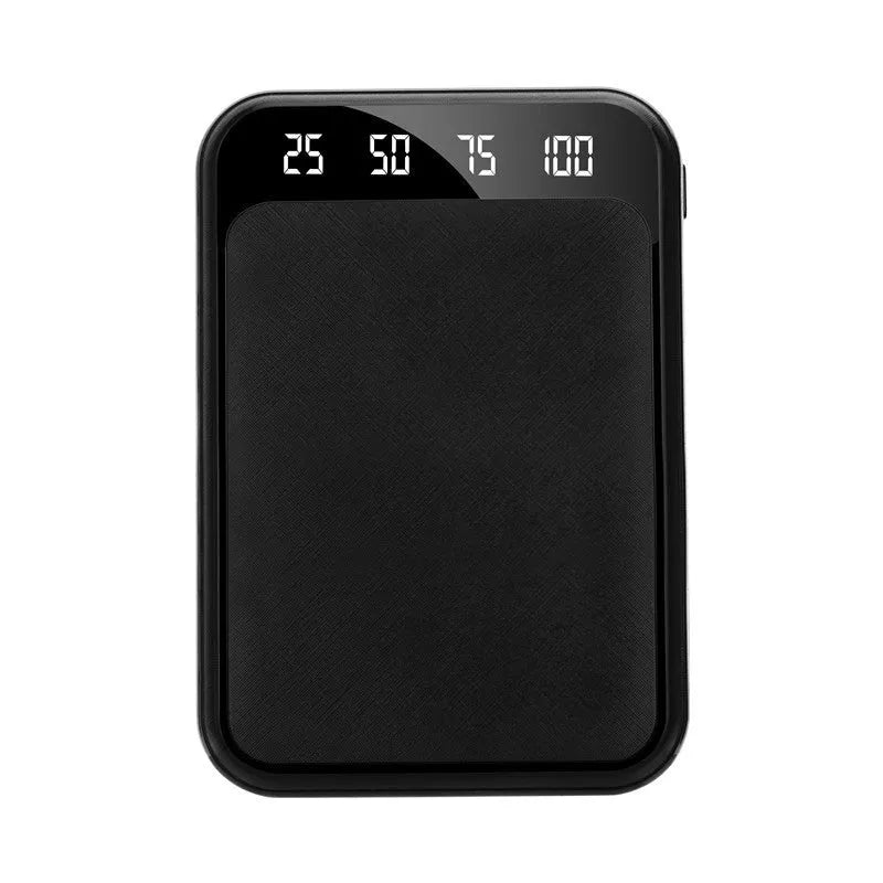 10000mAh mirror digital display power bank in black with LCD charging indicator